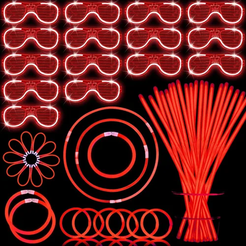 Vista 8 de 115 piezas de suministros de fiesta que brillan en la oscuridad, 100 varillas brillantes de 8 pulgadas a granel, 15 gafas, recuerdos de fiesta