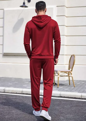 Vista 3 de COOFANDY Conjunto deportivo de 2 piezas de manga larga para hombre, conjunto casual con capucha