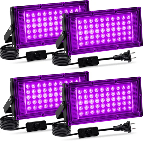 Vista 9 de Paquete de 2 luces negras de 50 W, luz negra LED con enchufe e interruptor de EE. UU., luces negras para fiestas brillantes y de neón, Halloween