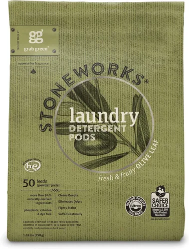 Vista 2 de Grab Green Stoneworks - Paquete de cápsulas de detergente para ropa y hojas de secadora, 50 cápsulas y 80 hojas de secadora, aroma de hoja de olivo