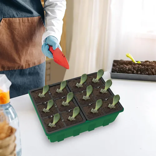 Vista 7 de Gardzen Juego de 10 propagadores de jardín, kits de bandejas de semillas negras con 120 celdas, bandejas de inicio de semillas con cúpula y base