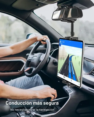 Vista 2 de Soporte para tableta de espejo retrovisor para automóvil, soporte para tableta de automóvil, clip universal giratorio de 360°, para iPad Pro Air