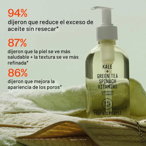 Vista 7 de Youth To The People Limpiador facial Superfood - Lavado facial diario de Kale + té verde, removedor de maquillaje suave, con antioxidantes calmantes
