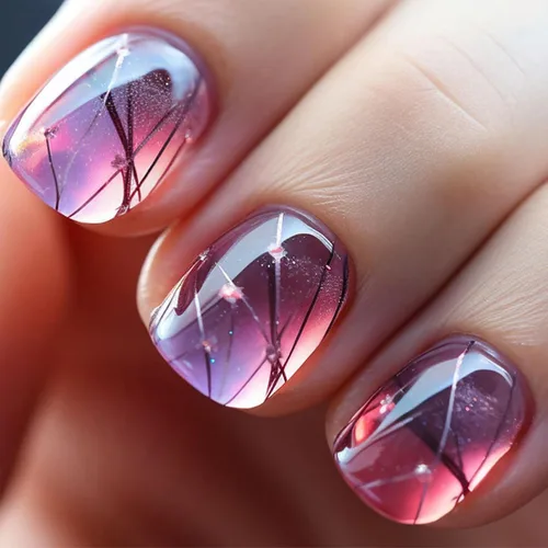 Vista 36 de Uñas postizas a presión de almendra, uñas postizas medianas con diseños de estampado francés de lámina dorada 3D, pegamento dorado Starlight en uñas
