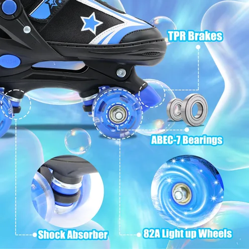 Vista 5 de Patines de ruedas para niños y niñas con ruedas iluminadas Zapatos de patines de tamaño ajustable para jóvenes y mujeres de 5 a 8 años y 8 a 12