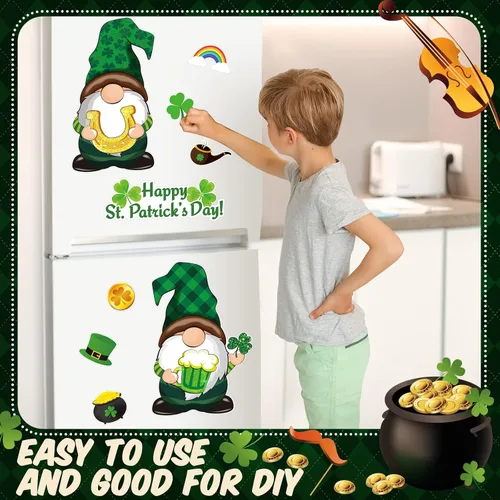 Vista 6 de Sratte 9 piezas de gnomos navideños para refrigerador, imanes para puerta de garaje, calcomanías de gnomos de verano, decoraciones para el hogar