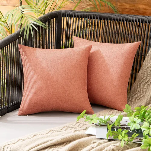 Vista 71 de MIULEE - Paquete de 2 fundas de almohada decorativas para exteriores, impermeables, sólidas, de imitación de lino, para jardín, casa de campo, Azul