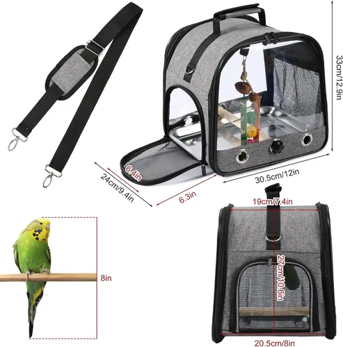 Vista 2 de Bolsa transportadora de pájaros jaula de viaje para pájaros con soporte, transportador de pájaros pequeño para loro, bolsa de viaje portátil