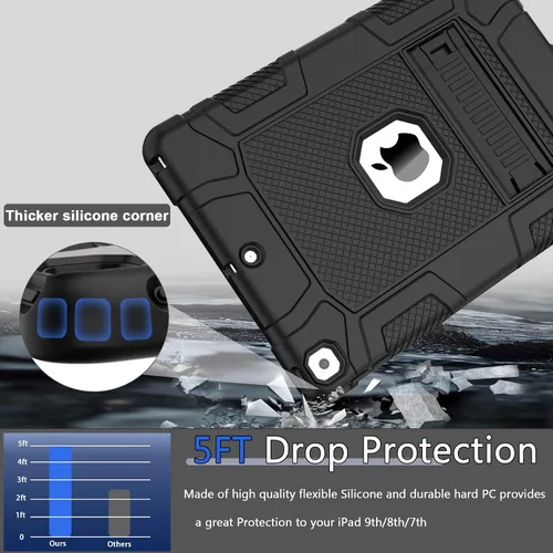 Vista 2 de Funda para iPad de 7ª/8ª generación, funda para iPad 10.2, híbrida, resistente, a prueba de golpes, funda de protección contra caídas construida