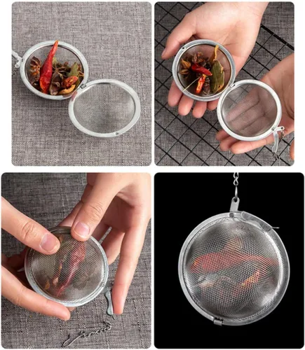 Vista 2 de Mayata 3pcs acero inoxidable malla fina condimento bola de cocina sopa especias guiso filtro herramienta de cocina bolsa de té de metal bola de té