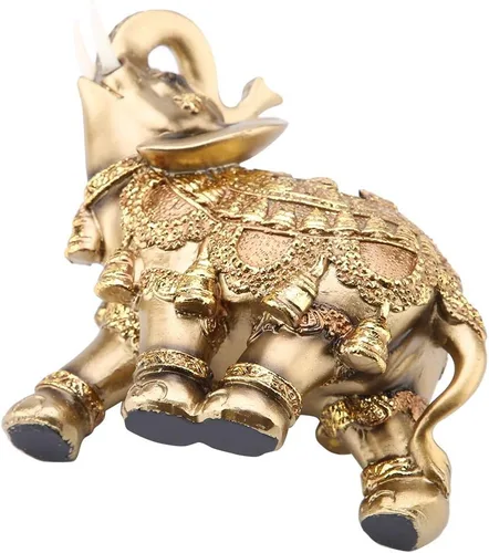 Vista 6 de Wal Front Estatua de elefante de poliresina dorada, escultura de tronco de riqueza, decoración para el hogar, adorno de Feng Shui (L)
