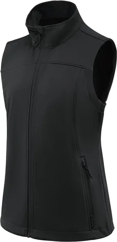 Vista 2 de BALEAF Chaleco ligero Softshell sin mangas para mujer, resistente al viento, cuello alto con bolsillos con cremallera, correr, senderismo, golf