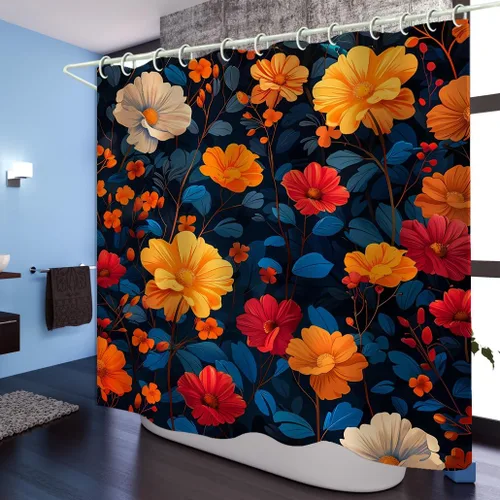 Vista 6 de LYFANS Cortinas de Ducha 3D de Flores Coloridas y Vívidas para Baño, Cortina de Ducha Estándar de Bañera de Lujo, Cortinas de Ducha de Tela