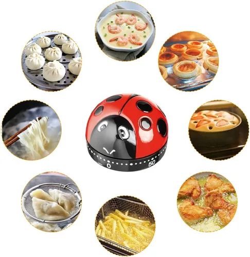 Vista 3 de Temporizador de cocina mecánico de mariquita - Reloj despertador de cocina de 60 minutos con anillo fuerte
