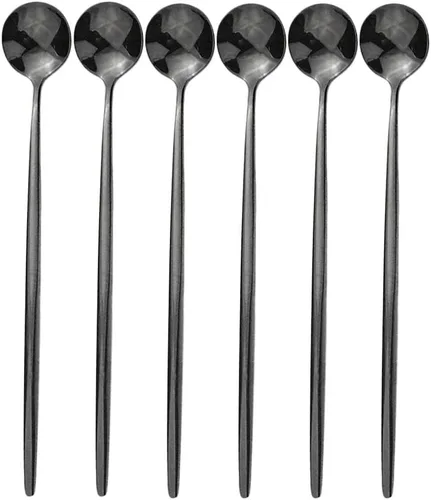 Vista 16 de Cubertería de acero inoxidable 304 de cobre de mango largo Cucharas de té de helado Cucharas de mezcla Vajilla Vajilla Servicio de cocina Juego