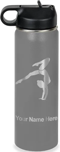 Vista 18 de LaserGram Botella de agua personalizada, soporte de mano de gimnasta, acero inoxidable de doble pared aislada al vacío con popote superior, regalo
