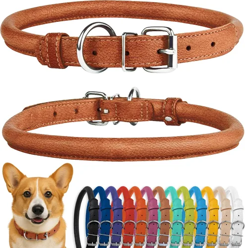 Vista 33 de CollarDirect - Collar de cuero enrollado para perro, collar redondo acolchado suave para cachorro, collar de cuero auténtico hecho a mano