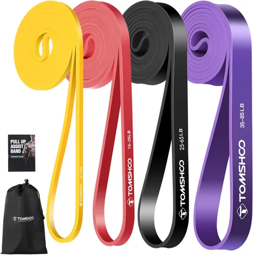 Vista 9 de TOMSHOO Juego de bandas de resistencia, 4/5 piezas de bandas de entrenamiento de ejercicio de fitness con bolsa de almacenamiento, anclaje