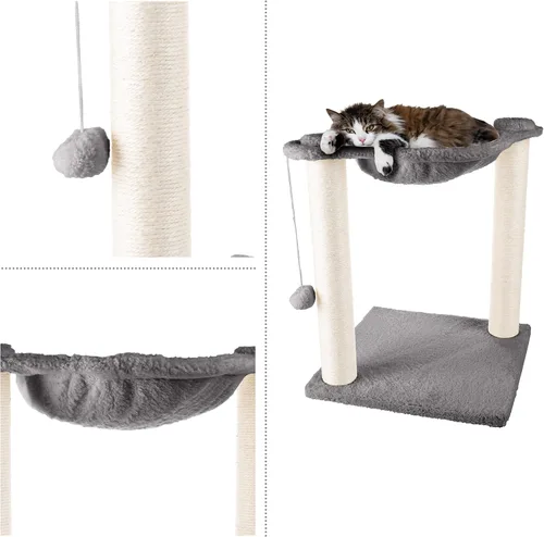 Vista 3 de Hamaca para gatos con postes rascadores para gatos de interior - Árbol de gato de 19 pulgadas de altura con juguete de bola colgante para gatos