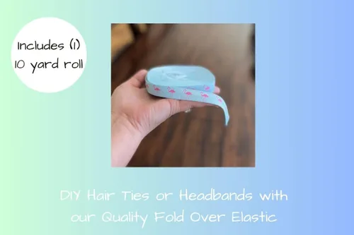 Vista 4 de Cinta elástica impresa plegable para cintas para el cabello, 5/8 pulgadas de ancho, rollo de bricolaje de 10 yardas (flamenco azul)