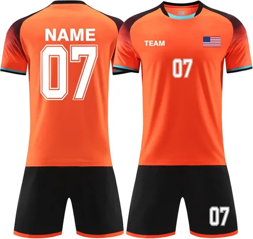 Vista 8 de Uniforme de fútbol personalizado con número de nombre, logotipo del equipo, personaliza uniformes de fútbol de fútbol para niños y adultos