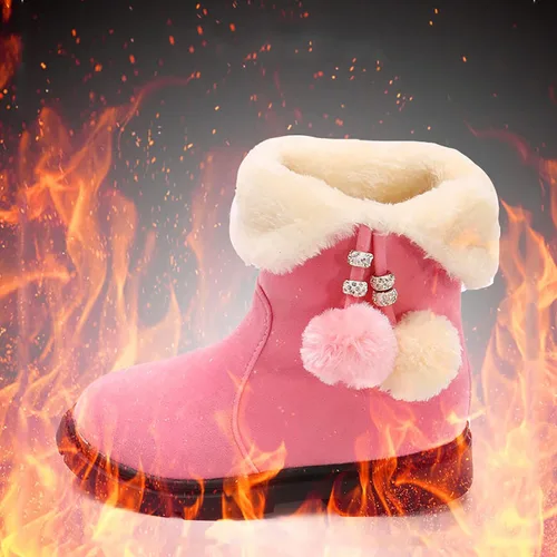 Vista 6 de Toddler Kids Snow Boots Booties Baby Girls Princess Shoes Non-Slip Girl's Fleece Lining Footwear Winter Warm Prewalker