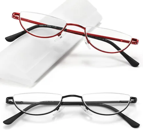Vista 7 de Half Lens Reading Glasses Blue Light Blocking, Half Moon Frame Semi Rim Spring Hinge Readers with Case for Men Women