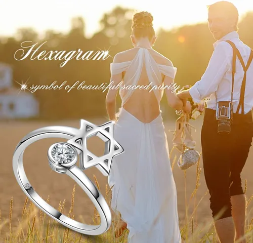 Vista 5 de Jewmon Anillo de plata de ley con estrella de David para mujer – Anillo ajustable Magen David – Amuleto Wicca – Regalos judíos