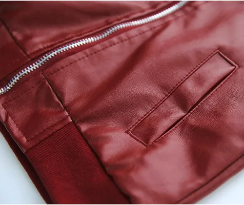 Vista 4 de Chaqueta de cuero para niños, ligera, rompevientos Rock, ROJO