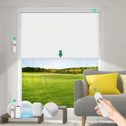 Vista 9 de Persianas motorizadas con control remoto [motor 100% opacas y silencioso] Persianas inteligentes compatibles con Alexa Google HomeKit, persianas