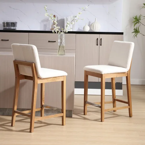 Vista 11 de Kmax Juego de 2 taburetes de bar de 26 pulgadas de altura de mostrador, taburetes tapizados para encimera de cocina con soporte trasero, taburetes