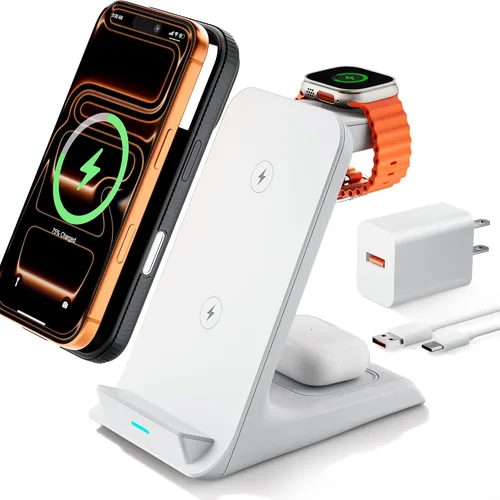 Vista 9 de Eazpower Cargador inalámbrico para fundas gruesas de 0.394 in/Otterbox/resistente, base de carga 3 en 1 para iPhone 17 16 15 14 Pro Max, estación