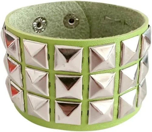 Vista 7 de Fuqimanman2020 1-2 PCS Pulseras Brazaletes de Cuero Genuino Gótico Punk Metal de los 80s para Hombres y Mujeres, Negro Colorido Ajustable Rock Spike