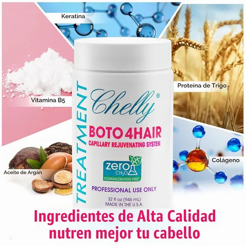 Vista 3 de Combo Chelly Sistema de rejuvenecimiento capilar sin formaldehído, 32 onzas líquidas + champú clarificante 16 fl oz