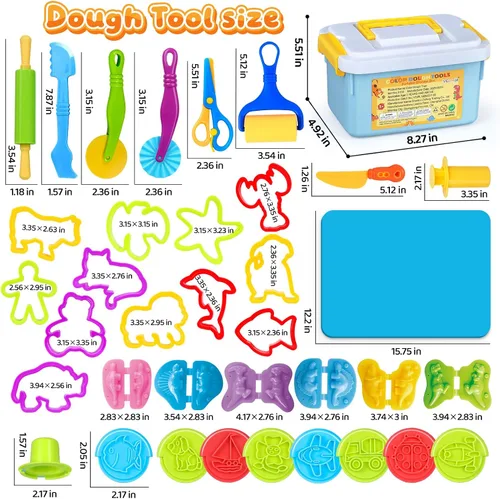 Vista 8 de 37Pcs Dough Tools Play Sets with Storage Container & Mat for Kids Ages 4-8