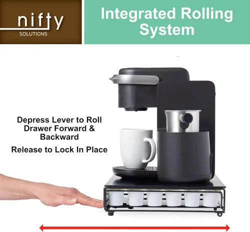 Vista 6 de Nifty Solutions Capacity Nifty - Mini acabado negro rodante, compatible con K-Cups, soporte de paquete de 24 cápsulas, cajón de almacenamiento
