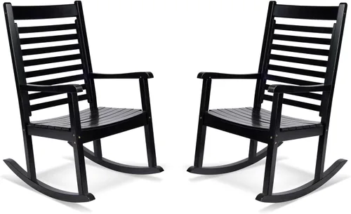 Vista 7 de Silla mecedora de madera moderna de Shine Company, balancín de porche ergonómico de asiento ancho, color negro
