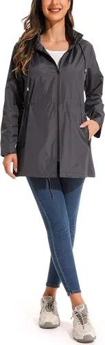 Vista 8 de GUANYY Chaqueta impermeable para mujer, chaqueta Anorak para exteriores, con capucha