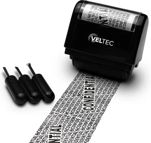 Vista 8 de Veltec Rodillo de tinta protector de identificación - Juego de sellos de rodillo de protección contra robo de identidad (negro, sello + 3 recambios)