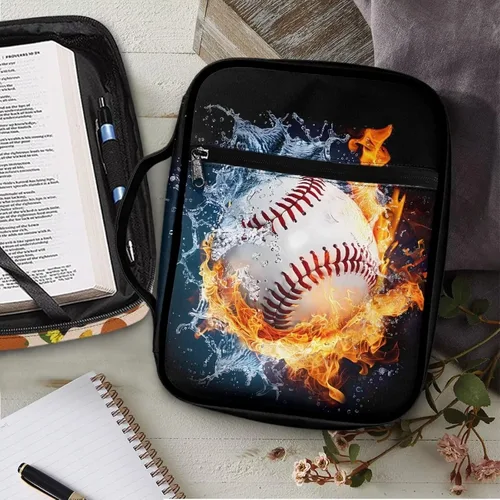 Vista 3 de Funda para la Biblia de Béisbol con Impresión de Agua y Fuego para Niños, Fundas Ligeras para la Biblia, Bolso de Mano para Estudio de la Biblia
