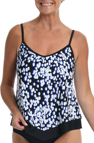 Vista 24 de Maxine of Hollywood Traje de baño tankini con cuello en V para mujer Negro/ Isla Verde