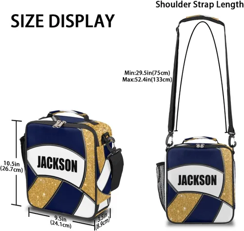 Vista 3 de Bolsa de almuerzo personalizada para niñas, niños, adolescentes, hombres y mujeres, regalo personalizado, bolsa de almuerzo de voleibol, color dorado