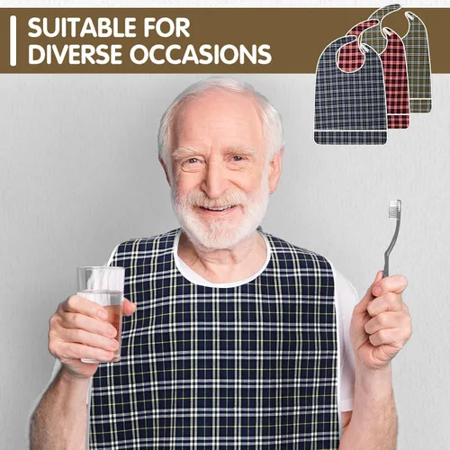 Vista 5 de Toulite 3 baberos para adultos para comer, baberos extra grandes para adultos para hombres mayores, babero impermeable para adultos con recogedor