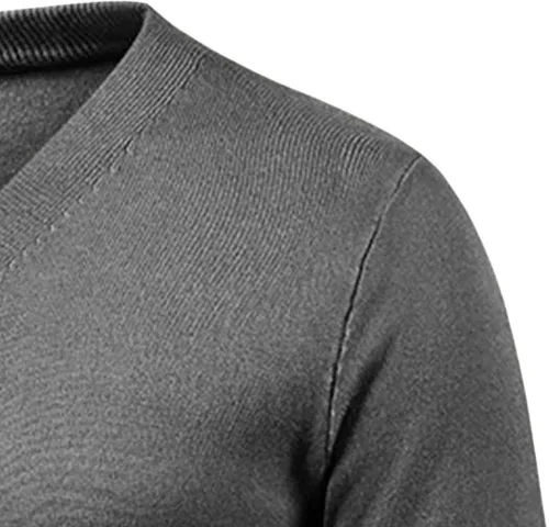 Vista 5 de JEShifangjiusu Cárdigan de algodón para hombre, con botones, cuello en V, suéter de punto básico, ligero, holgado, abrigo, Gris oscuro