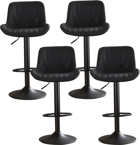 Vista 10 de Juego de 2 taburetes de bar modernos y giratorios ajustables con respaldo, asientos acolchados de piel sintética, sillas de isla de cocina para Gris