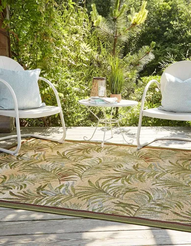 Vista 3 de Unique Loom Outdoor Botanical Collection - Alfombra de área - Keukenhof (2 pies x 3 pies 1 pulgada, rectangular, verde/beige)