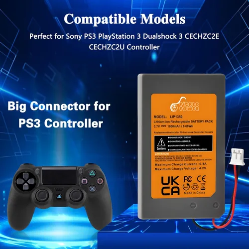 Vista 4 de Pickle Power PS3 Controller Battery, 2 Pack LIP1359 Battery for Sony PlayStation 3 Dualshock 3 CECHZC2E CECHZC2U Controller,with USB Cable and Tools