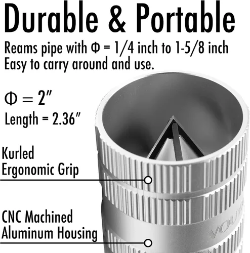 Vista 4 de Herramienta de desbarbado para tubería de cobre, tubo de PVC, Escariador de tubo exterior interior de metal de 1/4 a 1-5/8 pulgadas, limpiador