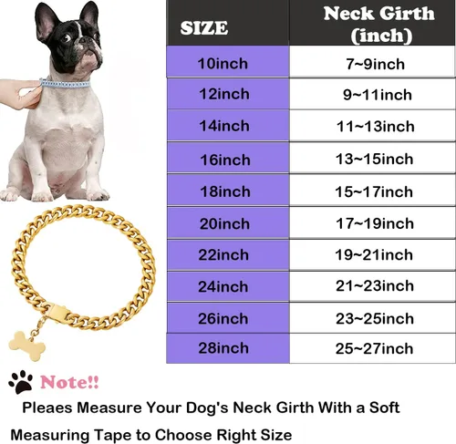Vista 6 de SUNEW Collar de entrenamiento para perros medianos con diseño de placa de identificación de perro, hebilla segura, collar de cadena de eslabones