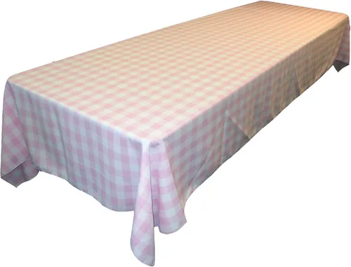 Vista 3 de LA Linen Mantel rectangular de poliéster Gingham a cuadros 60 por 84 pulgadas, blanco y verde oscuro